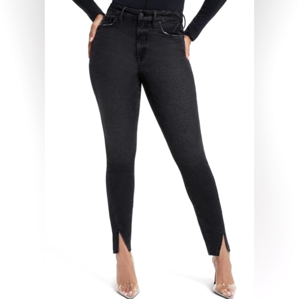 Good American Good Legs High Rise Twisted Slit Front Skinny Jeans Black